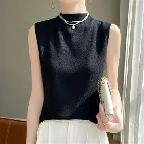 Women Knit Vest Waistcoat Spring Summer High Collar Sleeveless Knitted Sweater Pullover4
