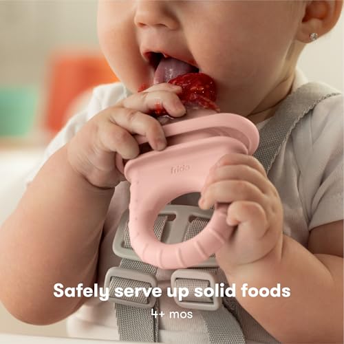 Image of Frida Baby Push Pop Feeder, Baby Fruit Feeder, Baby Fruit Food Feeder to Safely Introduce New Foods, Fresh + Frozen Food Silicone Feeder for Babies, BPA Free, Dishwasher Safe | 3 Count, Pink