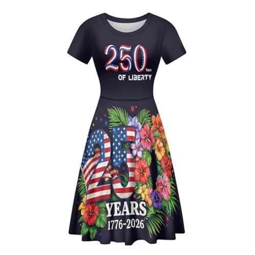 Image of HUGS IDEA Womens Puffy Swing Midi Dress Round Neck Short Sleeve Party A-Line Dresses