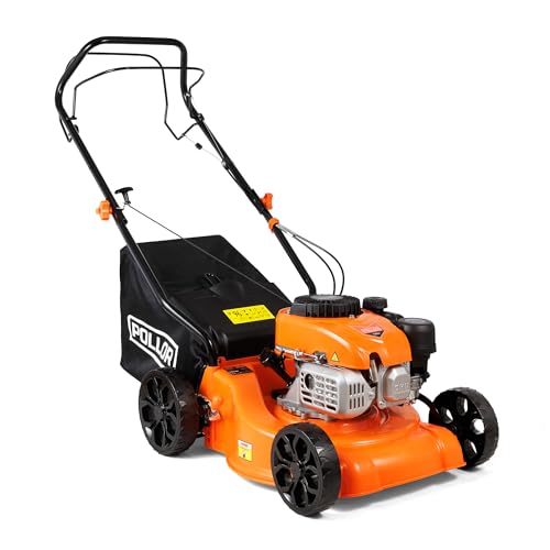 POLLOR Self Propelled Petrol Lawn Mower 132cc 40cm 4 Stroke Engine 45L Grass Collector Bag