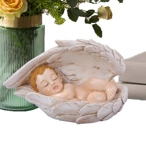 Genérico Figuras del Nacimiento | Estatua Religiosa de Escritorio - Figura Decorativa De Bebé Durmiendo En Resina con Alas De Ángel para Mesilla Escritorio Alféizar Librería