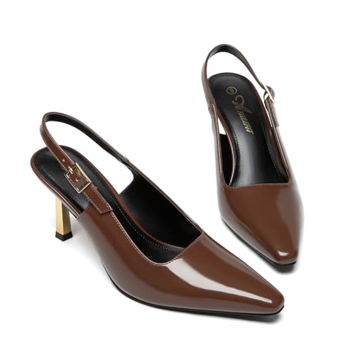 Athlefit Women's High Stiletto Slingback Heels Elegant Closed Square Toe Dress Pumps Shoes for Bridal Wedding Work Party4