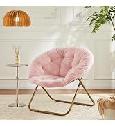 YSSOA Grey Foldable Faux Fur Saucer Chair for Adults & Teens