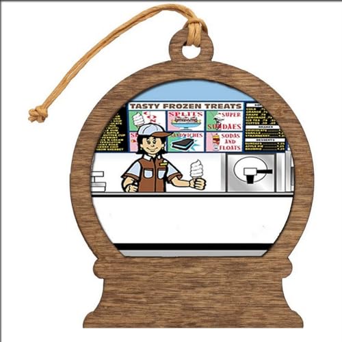PrintedPerfection.com Personalized Ice Cream Store Female Wooden Snow Globe Shaped Christmas Ornament