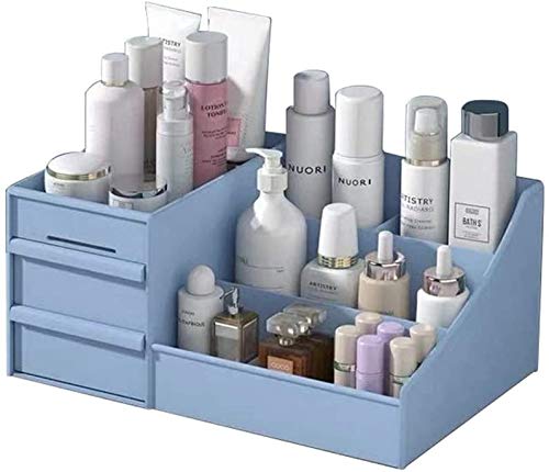 Large Cosmetic Storage Box Drawer Type Makeup Organizer - Display Jewelry Nail Polish Makeup Container Desktop Organizer Blue