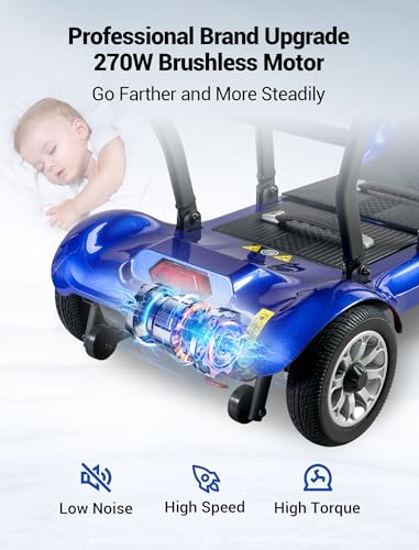 4 Wheel Mobility Scooter, Electric Mobility Scooter for Adults, Driving 22 Miles, Airlines Approved, Foldable Scooter w/249WH*2 Batteries Charger Under Seat Storage Dustproof Cover (Blue)