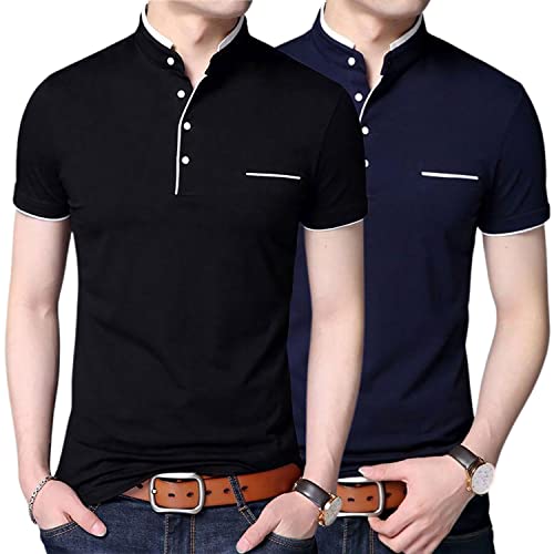 Image of Stylish and Handsome Mandarin Collar Half Sleeve T Shirt for Men Combo (Pack of 2)