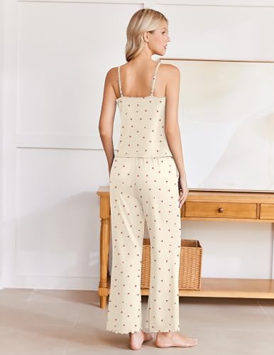 Image of Ekouaer Womens Y2K Cami Pajama Set with Flare Pants, 2 Piece Lace Trim Sleepwear Spaghetti Strap Pjs Set XS-2XL