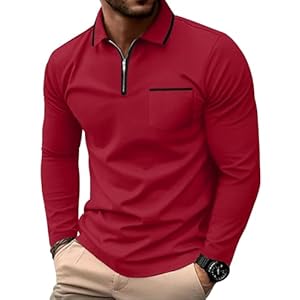 Askdeer Men’s Polo Shirts Zip Long Sleeve Classic T-Shirts Casual Golf Shirts Stylish Collared Tee