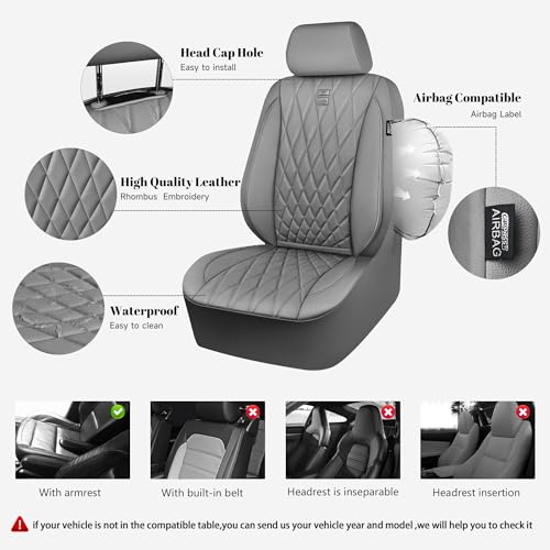 Image of CAR PASS Piping Luxury Leather Seat Covers Full Set,5 Seats Anti-Slip Waterproof Seat Covers Compatible with Front Armrests,Universal Fit for Sendans, Suvs,Vans,Trucks,Airbag Compatible,Pure Gray
