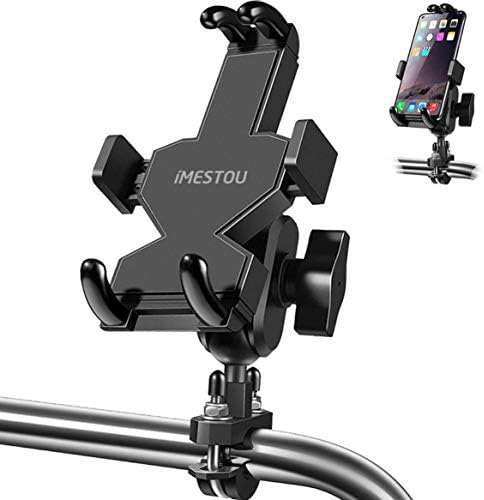 iMESTOU Aluminium Motorcycle Phone Mount U-Bolt Handlebar 1" Ball Stem Cellphone Holder 360 Rotating with Length Width Adjustable Universal for Max.7.2 inch Large Phones Sturdily