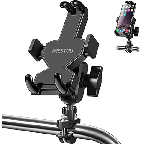 iMESTOU Aluminium Motorcycle Phone Mount U-Bolt Handlebar 1" Ball Stem Cellphone Holder 360 Rotating with Length Width Adjustable Universal for Max.7.2 inch Large Phones Sturdily Cover