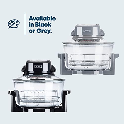 LIVIVO Digital 17L Halogen Oven Cooker Self Cleaning 1400W Element and Modern Controls, LED Display, Accessories Including Extender Ring and Trays (Digital Grey)