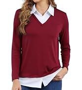 Vldnery Womens Fall Winter Sweater 2024 Trendy Clothes Oversize V Neck Long Sleeve Tops 2 in 1 Ou...