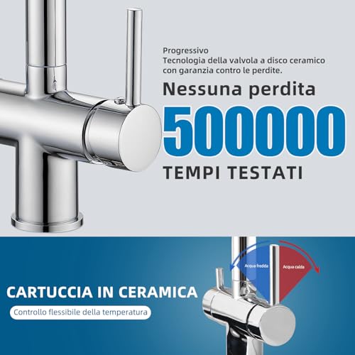 Miniatura 4 de Zeffrary Grifo De Cocina De 3 Vías, Grifo Giratorio De 360 , Grifo Mezclador Para Fregadero Con Boquilla Flexible, Grifo Para Fregadero De Cocina Para Agua Fría Y Caliente Y Filtro