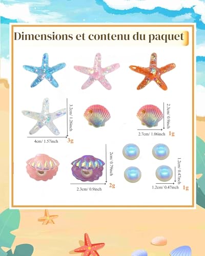 SAFITOYA Lot de 12 breloques décoratives pour chaussures, coquillages irisés, étoiles de mer, thème plage, Small, Plastique Perle, Pas de gemme – vue 3