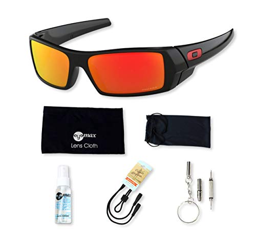 Oakley Gascan, Oo9014 (44) Polished Black/Prizm Ruby 60Mm, Sunglasses Bundle With Original Case, And Accessories (5 Items) #TOP12
