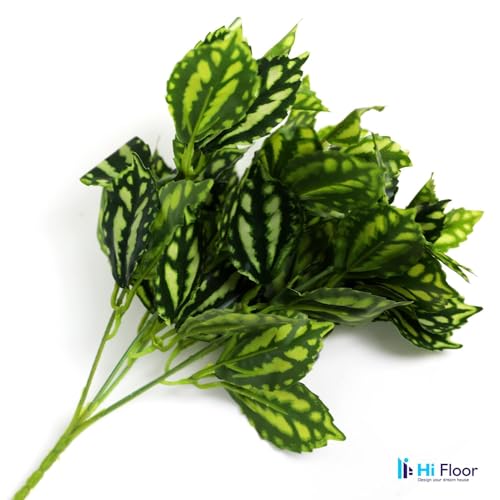 Image of Enhance Your Space with Artificial Leaf Decor Foliage for Stunning Interiors Decorative Items for Home;Office; Room; Living Room; Table; (Without Vase) (Pack of 2, Variegated-Hosta)