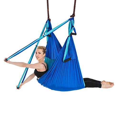 ele ELEOPTION Aerial Yoga Hängematte,Yoga Schaukel Anti Schwerkraft Hängematte Set mitgeliefert 2 Verlängerungsgurte und Anti-Fall Socken (Blau)