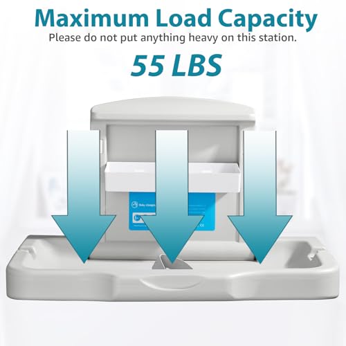 Image of Commercial Baby Changing Station Wall-Mount: Modunful Foldable Diaper Changing Table with Safety Straps for Home /Restaurants /Hotels /Schools /Airports