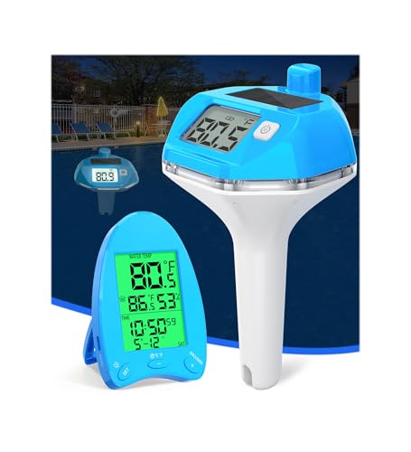 FirstE 2026 Newly Wireless Pool Thermometer Solar Powered | Extra-Large Dual Backlit Display for Night Easy Read 650FT Transmission Distance | IP68 Floating Temperature Gauge for Pool Hot Tub Spa