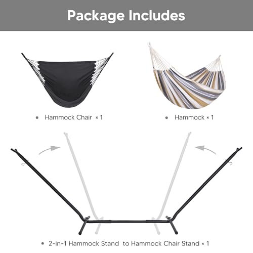 Image of SUNCREAT 2-in-1 Convertible Double Hammocks 2 Person, Coffee Stripe