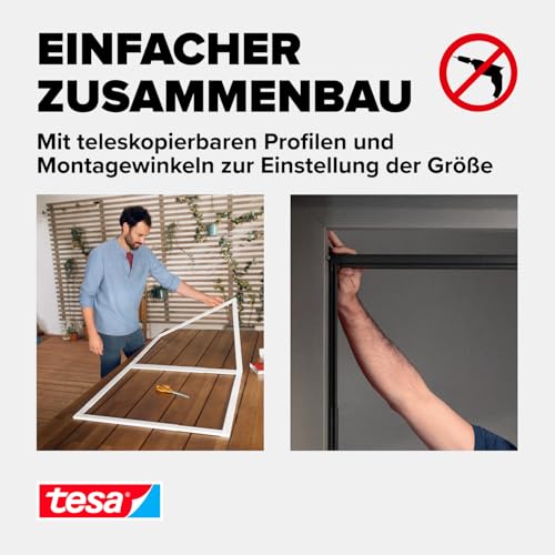 tesa Insect Stop FALT Tür - Faltbarer Alu-Rahmen mit Fliegengitter für Türen - mit verstellbarem Teleskoprahmen - Weiß - 80 cm x 170 cm bis 100x cm x 220 cm