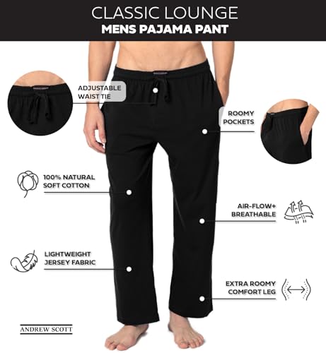 Image of Andrew Scott Men's Cotton Lounge Pants | Sleep Pajama Bottoms| Multi Packs | Drawstring & Pockets