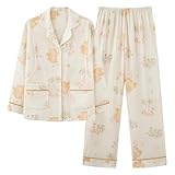 [Shiyato] パジャマ レディース 綿 長袖 春秋冬 M 杏色 前開き 授乳服 ゆったり 可愛い 上下セット ルームウェア 入院準備 産前産後 出産予定 出産お祝い プレゼント ウエストゴム 授乳口付き 妊婦服 部屋着 便利服 寝巻き 長ズボン