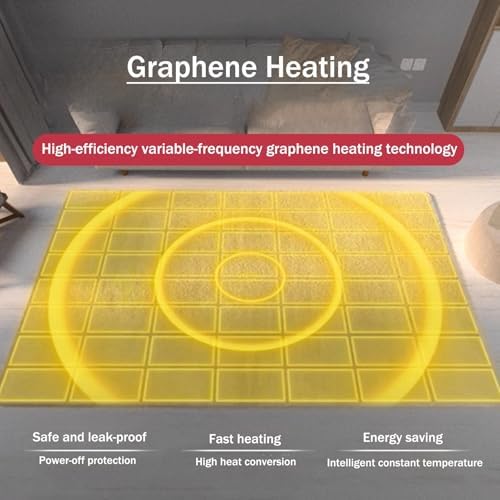 Graphene Heated Floor Mat, Electric Heating Carpet with Timer, Temperature Adjustable Plush Area Rug for Living Room, Large Size 160x240cm (62.9x94.9)