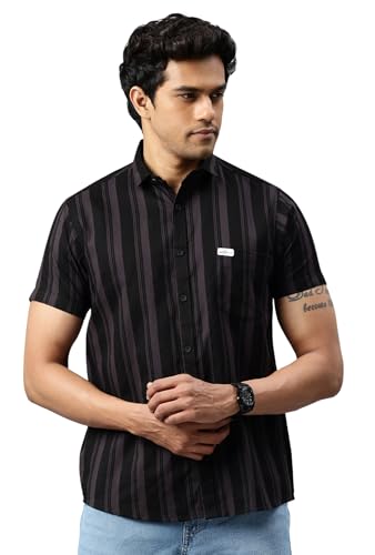 Image of Majestic Man Men Slim Fit Cotton Striped Half Sleeve Casual Shirt