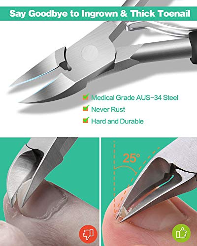 Softale Toenail Clippers for Thick and Ingrown Nails, Toenails Trimmer and Professional Podiatrist Toenail Nipper for Seniors - Heavy Duty Stainless Steel Soft Grip Toenail Scissors with Nail File