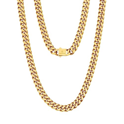 KRKC&CO Gold Chain for Men 8/12/14mm, 18k Miami Thick Cuban Link Necklace,Brithday Father Day Gift for Him from Wife, 4-Side Cut, Hip Hop Jewelry, Ant