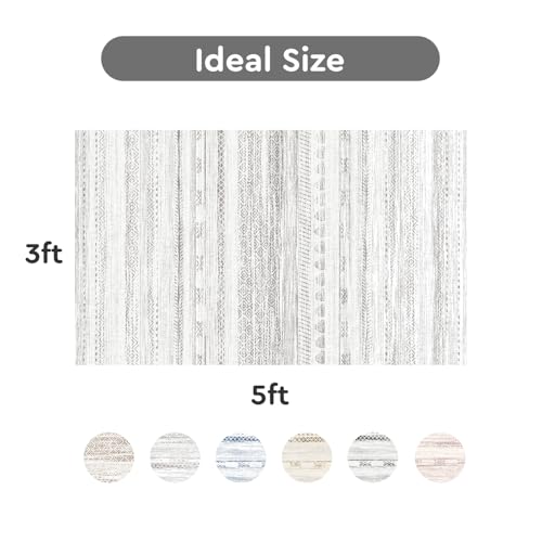 3x5 Area Rug Machine Washable Non Slip Rug Distressed Neutral Moroccan Boho Rug Ultra Soft Indoor Rugs for Bedroom Living Room Entryway Kitchen Foyer Bedside, Grey
