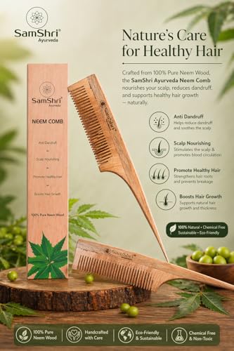 Peine de madera de neem para peinar y seccionar miniatura 2