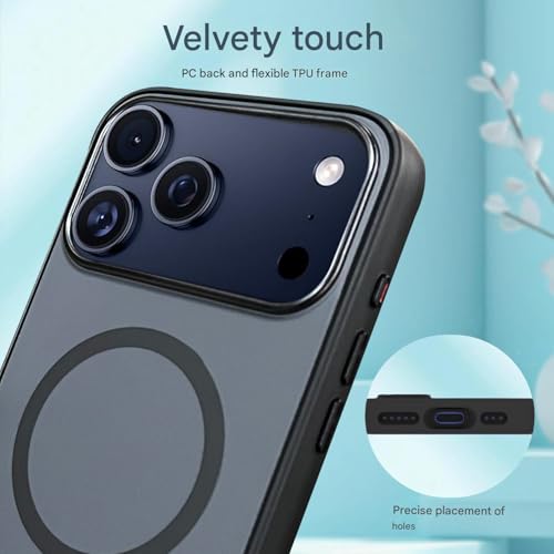 Image of Elzzi Magnetic for iPhone 17 Pro Max Case (2025)(Compatible with MagSafe)(Military Grade Drop Protection) Matte Shockproof with Anti-Fingerprint Phone Cover, 6.9''|Black