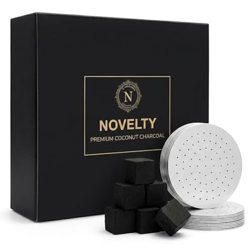 Novelty Coconut Charcoal Cubes with Aluminum Foil 25mm Natural Charcoal Coals 72 Pieces (1kg) Long-Lasting Low Ash Clean Burn Pack of 1