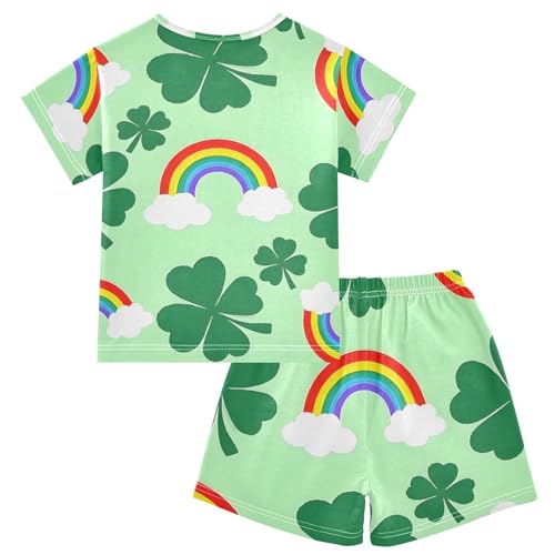 Summer Pajama Set Rainbow Clover Pattern, Short Sleeve Sleepwear Nightwear2