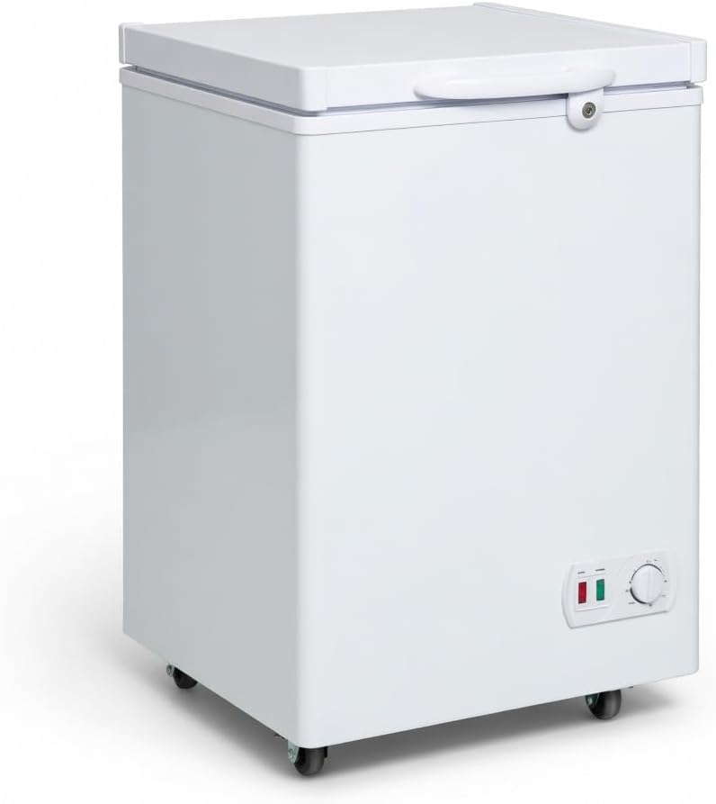 Casanta Chest Freezer, Small Deep Freezer with Fridge & Freezer 2-in-1 Mode, Mini Chest Freezer with Lock, Removable Basket & Wheels, Compact Freezer for Garage Apartment Dorm Kitchen, White 3.5Cu Ft