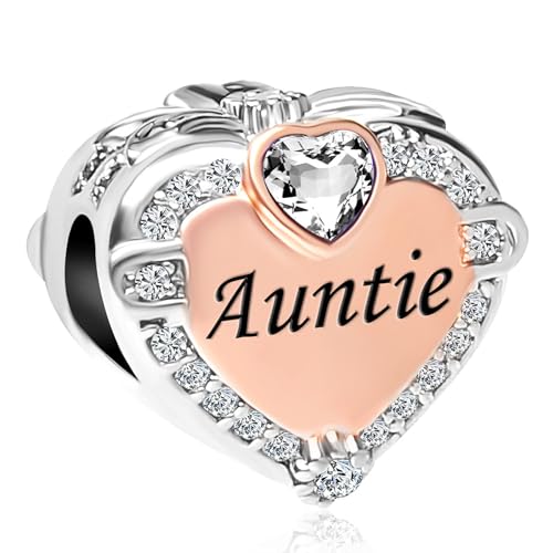 NARTGO Rose Gold Heart Auntie Charm Compatible With Pandora Charms Bracelets