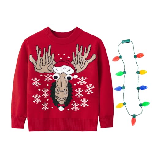 Image of Light Up Ugly Christmas Sweater Kids Girls Boys Snowman Reindeer Xmas Holiday LED Pullover Sweater 2-9 Yeas Old
