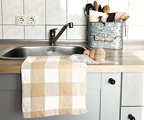 Kitchen Towels, Plaid Dish Towels, Farmhouse Kitchen Towels, Dish Towels For Kitchen - Beige Kitchen Towels - Checked Dish Towels, Tea Towels Mitered Corners Beige And Cream Set Of 3 18X28 #TOP5
