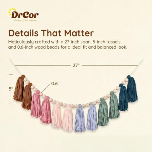 Image of DrCor Earth Tone Tassel Garland - Boho Wall, Home & Office Decor