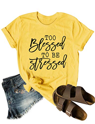 Nlife Women Too Blessed Letter Print Casual Tops Blouse Relaxed Fit T-Shirts Yellow