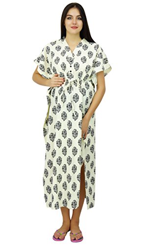 Bimba Nursing Cotton Kaftan Front Buttons Maternity Night Wear Caftan Off-White #TOP1