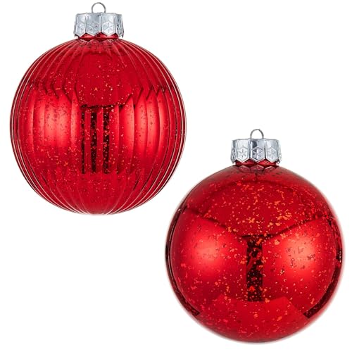 Large Christmas Ball Ornaments 6-inch, Red Oversized Shatterproof Plastic Decorative Hanging Mercury Ornaments Ball for Xmas Holiday Party Decorations Set of 2(6.0