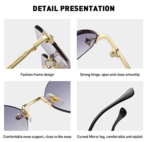 Rimless Rectangle Sunglasses Small Men Glasses Women Metal Gold Polygon Blue Shades UV400 Frameless4