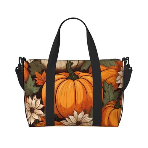 Thanksgiving Pumpkin Travel Duffel Bag Autumn Carry On Tote Bag for Women Large Shoulder Weekender Overnight Bag Sports Gym Bag