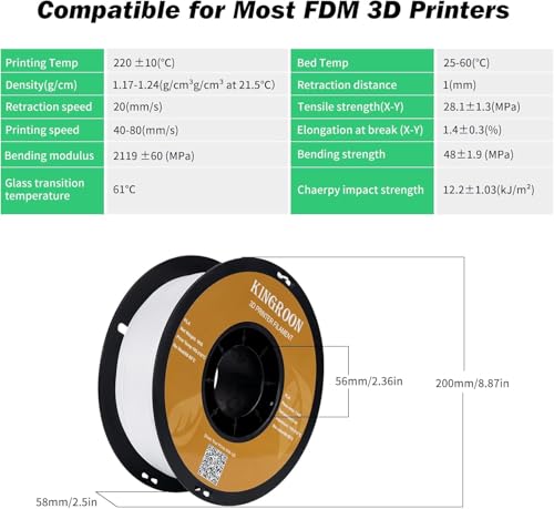 Image of Kingroon PLA 3D Printer Filament,10 Rolls, Dimensional Accuracy + /- 0.02 mm, 10kg Spool(22lbs), 1.75 mm,White