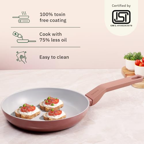 Image of Ember Cookware Arcilla Ceramic Frying Pan 24cm | Non Stick Cookware | Non Toxic Pan | ISI Certified | Ceramic Fry Pan for Cooking | PFAS & PTFE Free | 5-Year Warranty | Terracotta